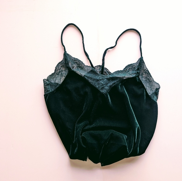 DARK GREEN VELVET LACE TANK | ROBERTSON + RODEO | SIZE: M - Picture 2 of 2